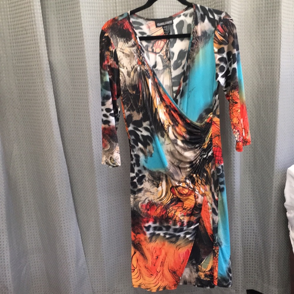 Multi colored animal print faux wraparound dress